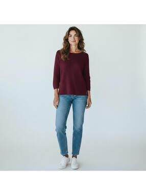 Appears New, Talbot's Women's Textured Knit Long Sleeve Sweater - Burgundy - S